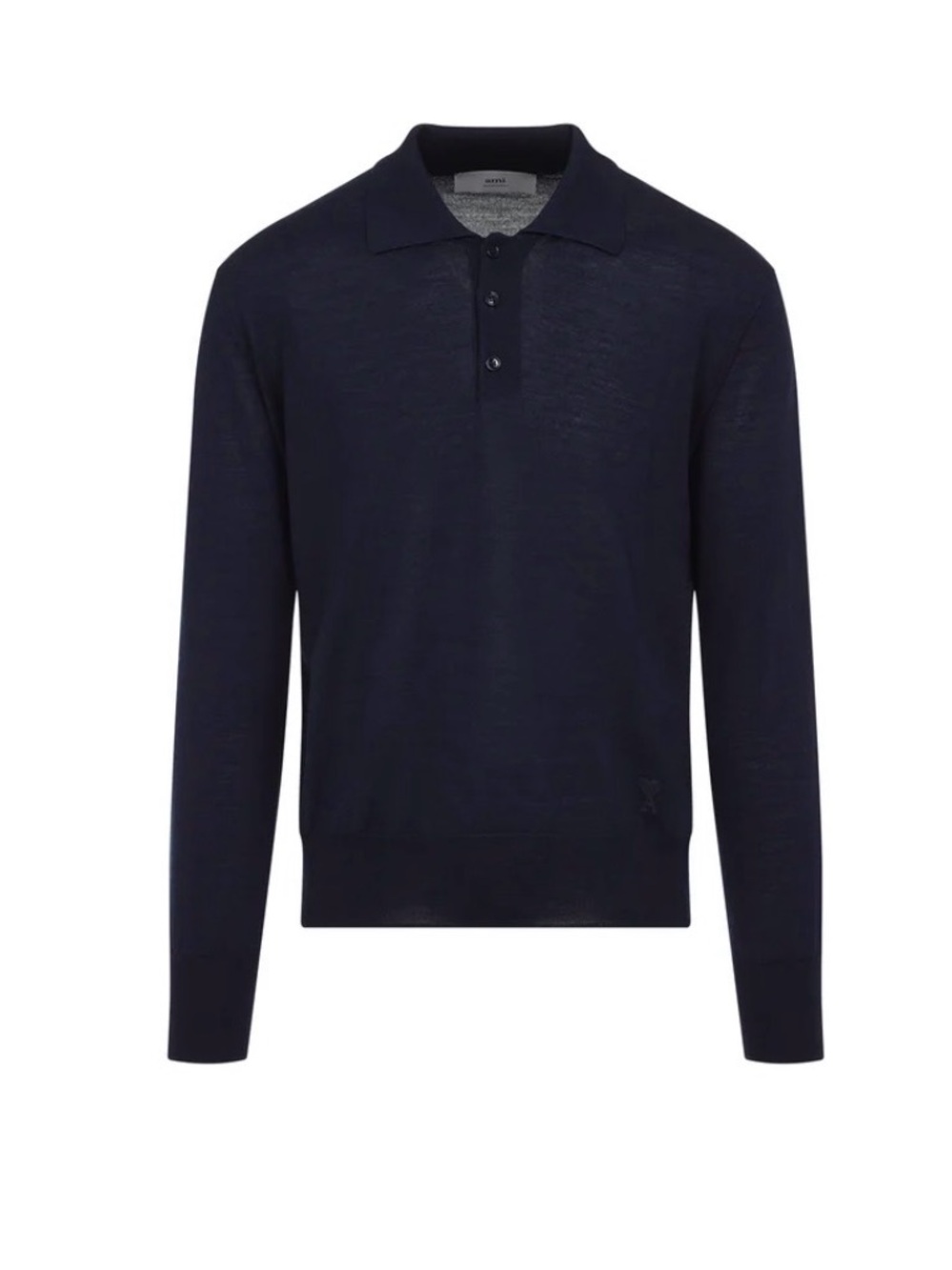 Ami Navy Long-Sleeve Knitted Polo Sweater